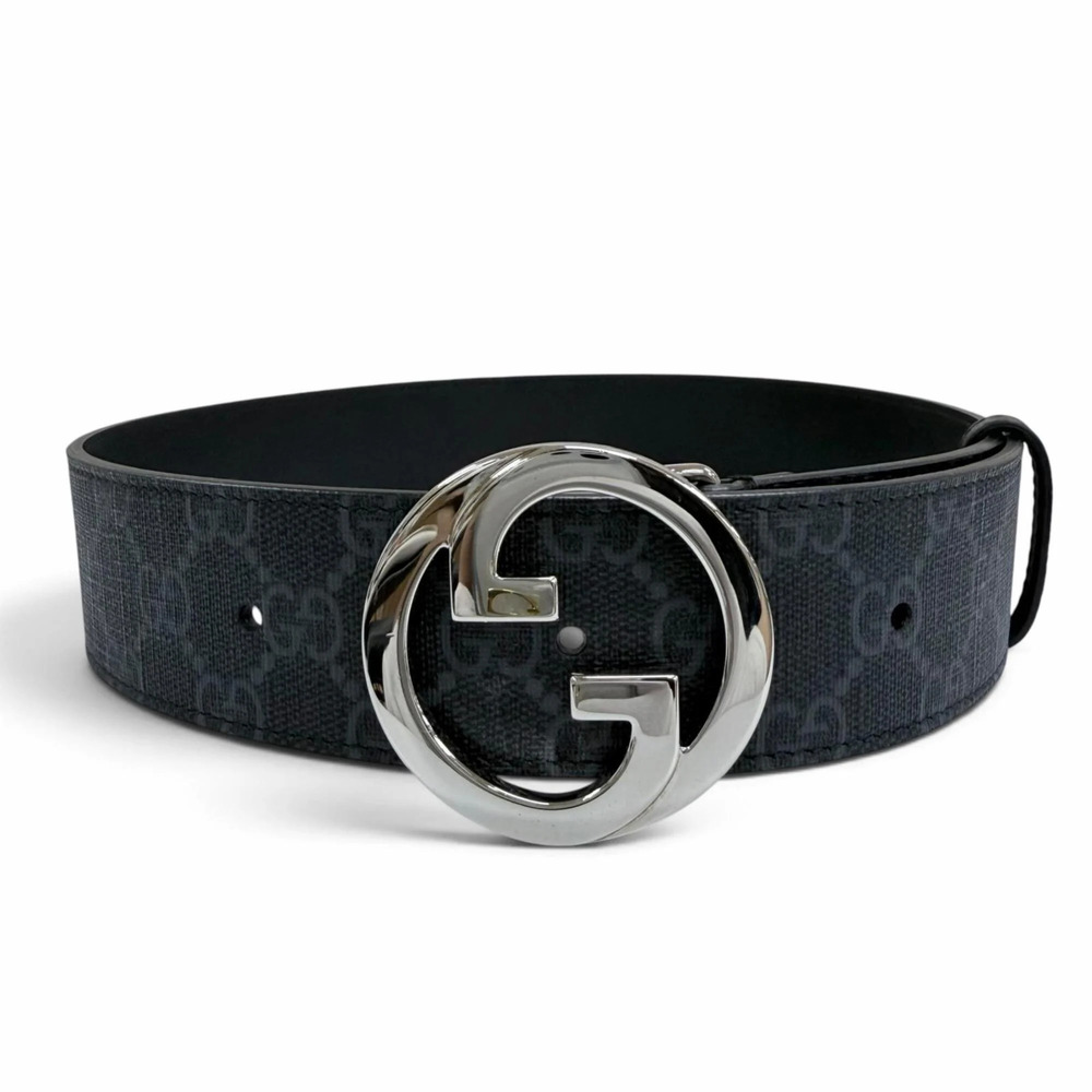 GUCCI 703147 GG Supreme Interlocking G Belt, Black with Silver Hardware, Size...